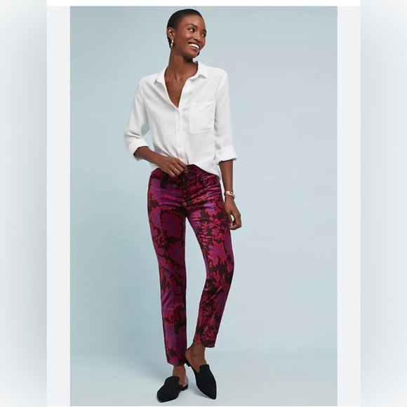 Brand new velour floral pants by Anthropologie, show stopper pants. - Picture 1 of 5